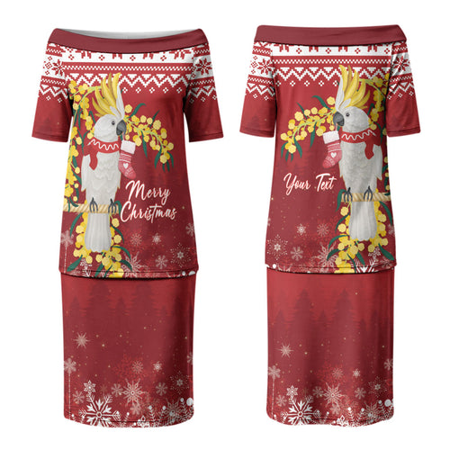 Australia Sulphur-crested Cockatoo Christmas Personalised Couples Matching Puletasi and Hawaiian Shirt Aussie Golden Wattle Merry Xmas LT22