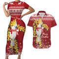 Australia Sulphur-crested Cockatoo Christmas Personalised Couples Matching Short Sleeve Bodycon Dress and Hawaiian Shirt Aussie Golden Wattle Merry Xmas