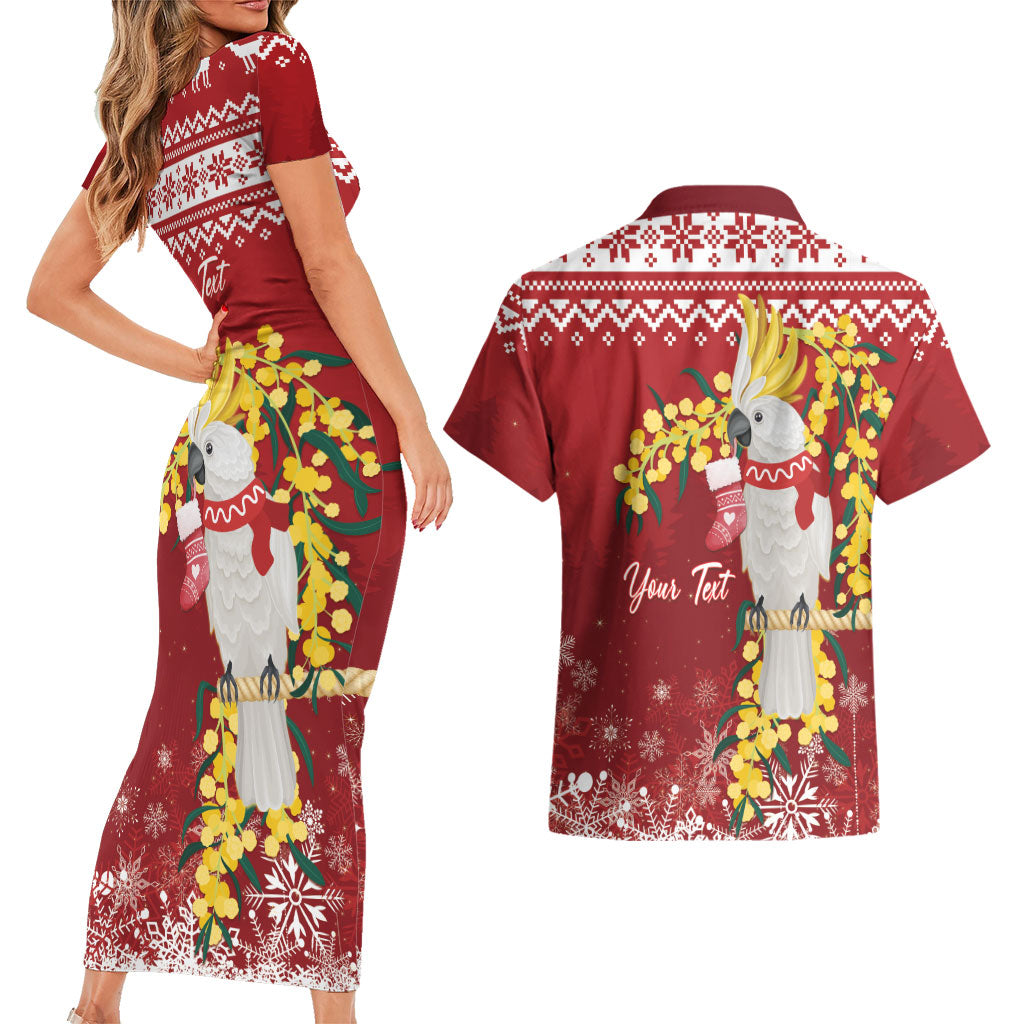 Australia Sulphur-crested Cockatoo Christmas Personalised Couples Matching Short Sleeve Bodycon Dress and Hawaiian Shirt Aussie Golden Wattle Merry Xmas