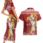 Australia Sulphur-crested Cockatoo Christmas Personalised Couples Matching Short Sleeve Bodycon Dress and Hawaiian Shirt Aussie Golden Wattle Merry Xmas