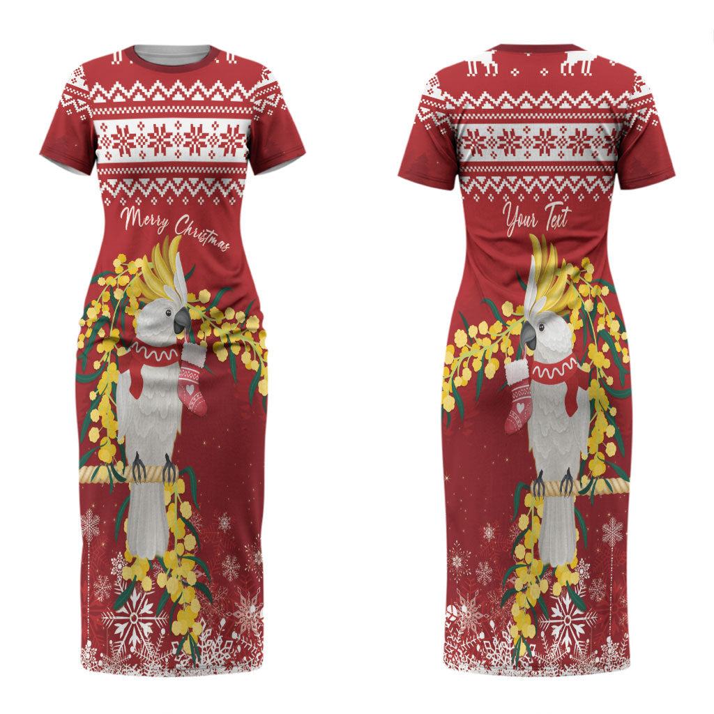 Australia Sulphur-crested Cockatoo Christmas Personalised Couples Matching Short Sleeve Bodycon Dress and Hawaiian Shirt Aussie Golden Wattle Merry Xmas LT22
