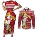 Australia Sulphur-crested Cockatoo Christmas Personalised Couples Matching Short Sleeve Bodycon Dress and Long Sleeve Button Shirt Aussie Golden Wattle Merry Xmas
