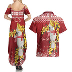Australia Sulphur-crested Cockatoo Christmas Personalised Couples Matching Summer Maxi Dress and Hawaiian Shirt Aussie Golden Wattle Merry Xmas