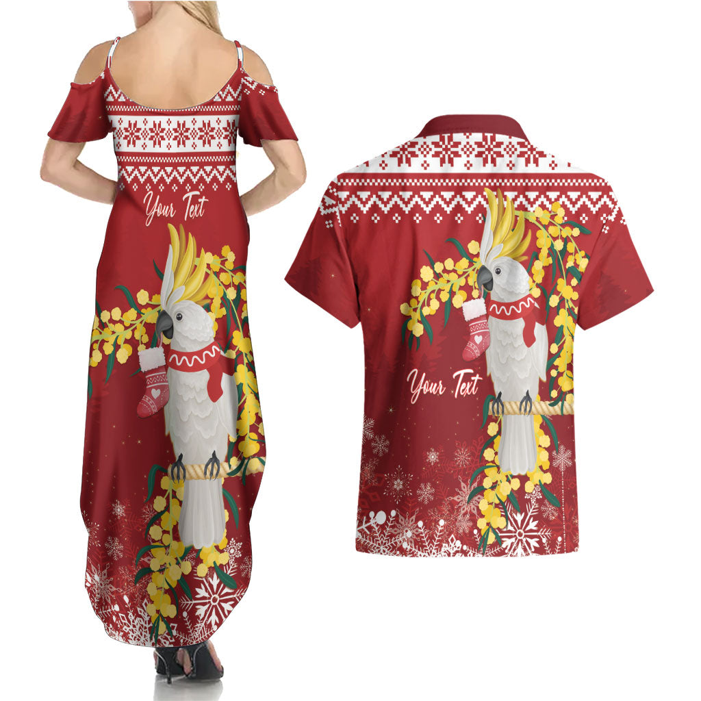 Australia Sulphur-crested Cockatoo Christmas Personalised Couples Matching Summer Maxi Dress and Hawaiian Shirt Aussie Golden Wattle Merry Xmas