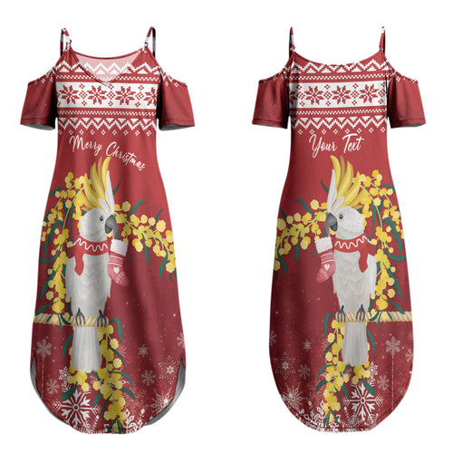 Australia Sulphur-crested Cockatoo Christmas Personalised Couples Matching Summer Maxi Dress and Hawaiian Shirt Aussie Golden Wattle Merry Xmas LT22