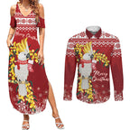 Australia Sulphur-crested Cockatoo Christmas Personalised Couples Matching Summer Maxi Dress and Long Sleeve Button Shirt Aussie Golden Wattle Merry Xmas