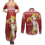 Australia Sulphur-crested Cockatoo Christmas Personalised Couples Matching Summer Maxi Dress and Long Sleeve Button Shirt Aussie Golden Wattle Merry Xmas