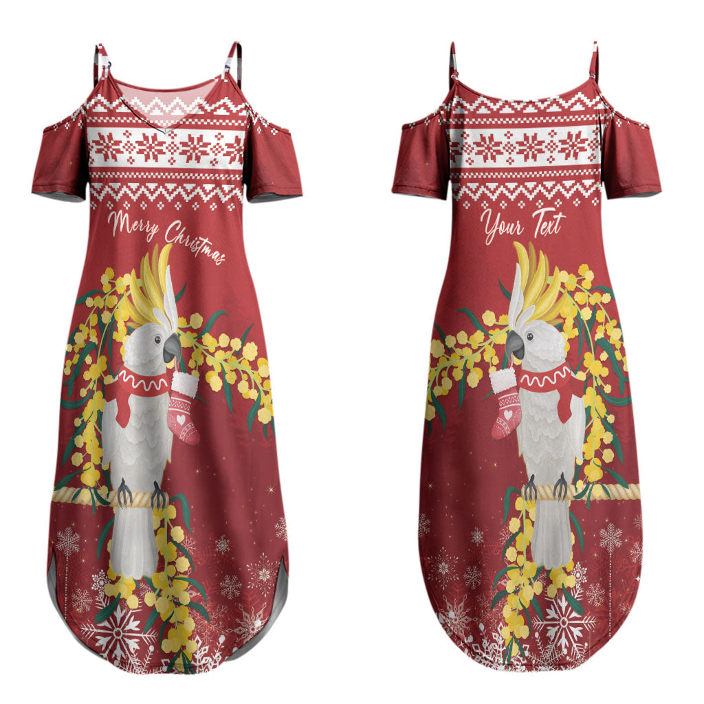 Australia Sulphur-crested Cockatoo Christmas Personalised Couples Matching Summer Maxi Dress and Long Sleeve Button Shirt Aussie Golden Wattle Merry Xmas LT22