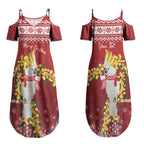 Australia Sulphur-crested Cockatoo Christmas Personalised Couples Matching Summer Maxi Dress and Long Sleeve Button Shirt Aussie Golden Wattle Merry Xmas LT22