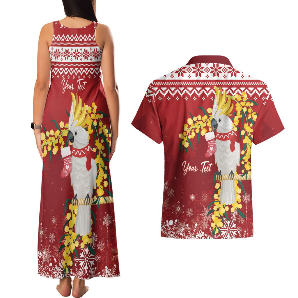 Australia Sulphur-crested Cockatoo Christmas Personalised Couples Matching Tank Maxi Dress and Hawaiian Shirt Aussie Golden Wattle Merry Xmas