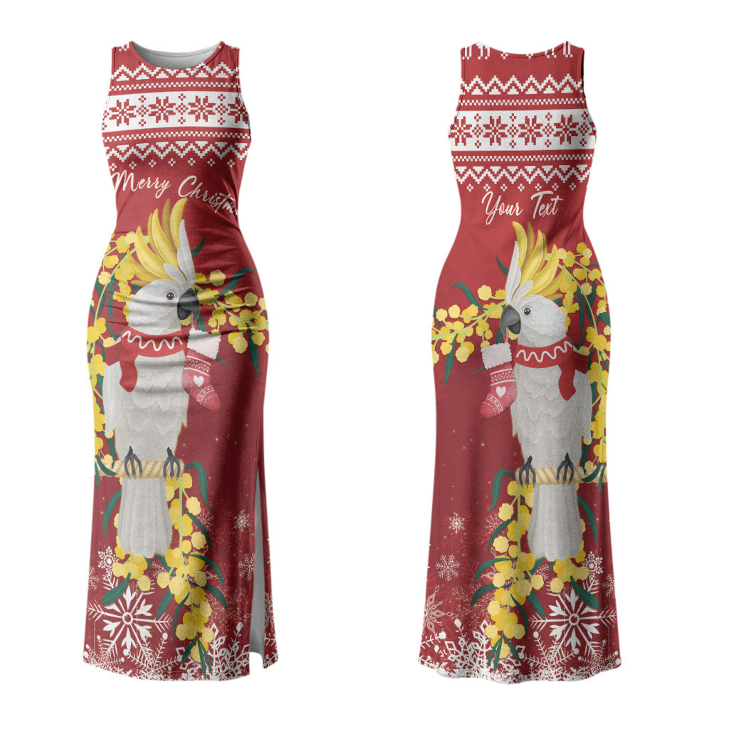 Australia Sulphur-crested Cockatoo Christmas Personalised Couples Matching Tank Maxi Dress and Hawaiian Shirt Aussie Golden Wattle Merry Xmas LT22