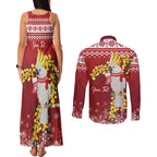 Australia Sulphur-crested Cockatoo Christmas Personalised Couples Matching Tank Maxi Dress and Long Sleeve Button Shirt Aussie Golden Wattle Merry Xmas