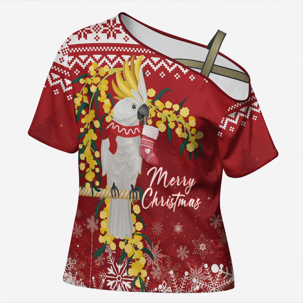 Australia Sulphur-crested Cockatoo Christmas Personalised Cross Shoulder Shirt Aussie Golden Wattle Merry Xmas