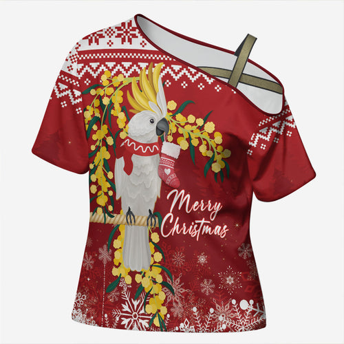 Australia Sulphur-crested Cockatoo Christmas Personalised Cross Shoulder Shirt Aussie Golden Wattle Merry Xmas