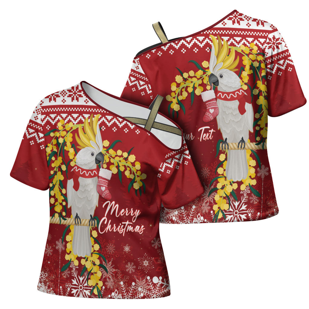 Australia Sulphur-crested Cockatoo Christmas Personalised Cross Shoulder Shirt Aussie Golden Wattle Merry Xmas
