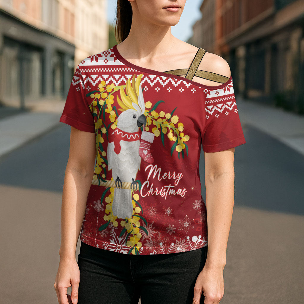 Australia Sulphur-crested Cockatoo Christmas Personalised Cross Shoulder Shirt Aussie Golden Wattle Merry Xmas