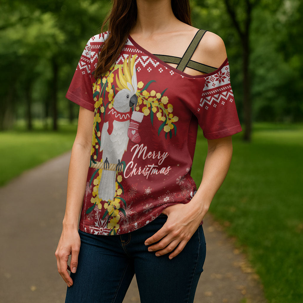 Australia Sulphur-crested Cockatoo Christmas Personalised Cross Shoulder Shirt Aussie Golden Wattle Merry Xmas