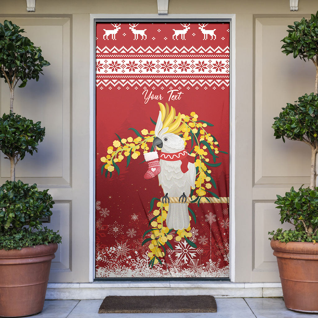 Australia Sulphur-crested Cockatoo Christmas Personalised Door Cover Aussie Golden Wattle Merry Xmas