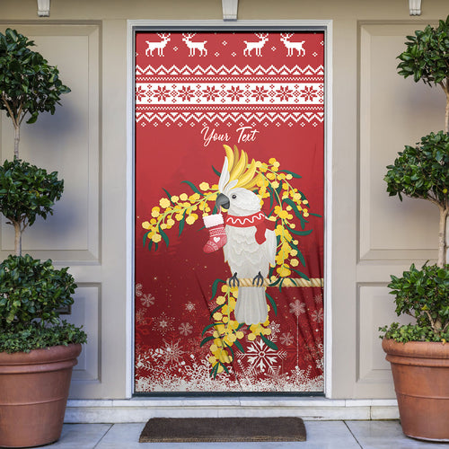 Australia Sulphur-crested Cockatoo Christmas Personalised Door Cover Aussie Golden Wattle Merry Xmas