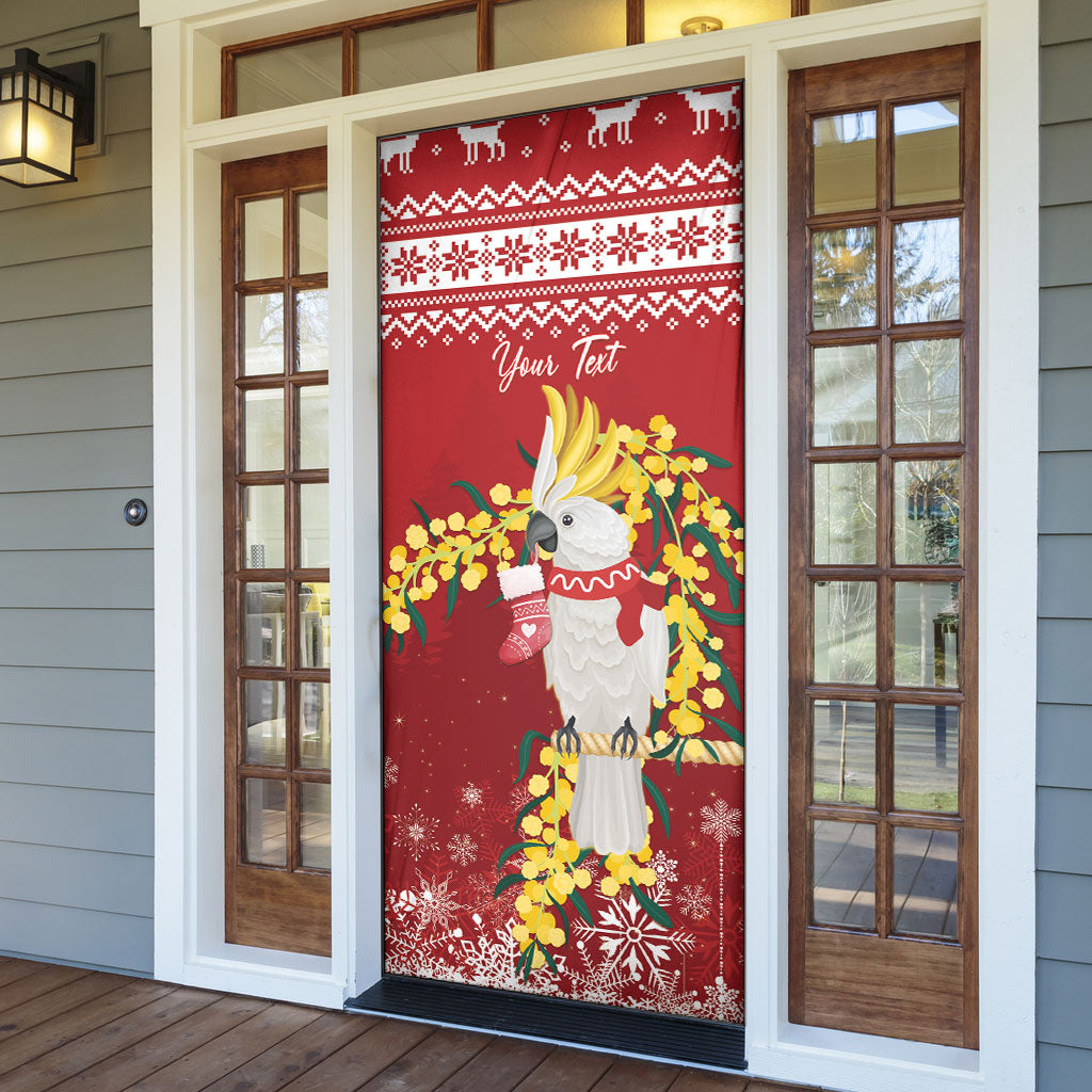 Australia Sulphur-crested Cockatoo Christmas Personalised Door Cover Aussie Golden Wattle Merry Xmas