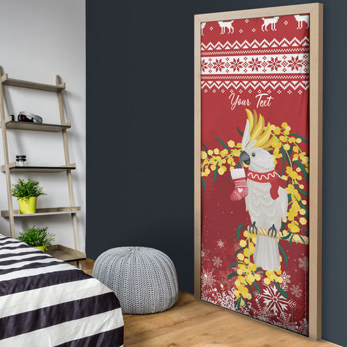 Australia Sulphur-crested Cockatoo Christmas Personalised Door Cover Aussie Golden Wattle Merry Xmas