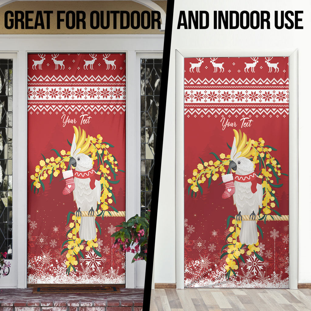 Australia Sulphur-crested Cockatoo Christmas Personalised Door Cover Aussie Golden Wattle Merry Xmas