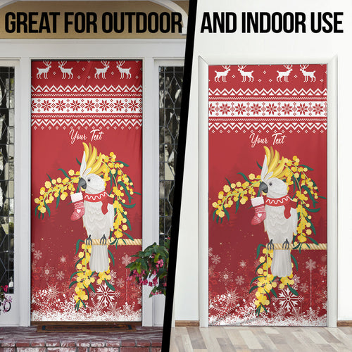 Australia Sulphur-crested Cockatoo Christmas Personalised Door Cover Aussie Golden Wattle Merry Xmas