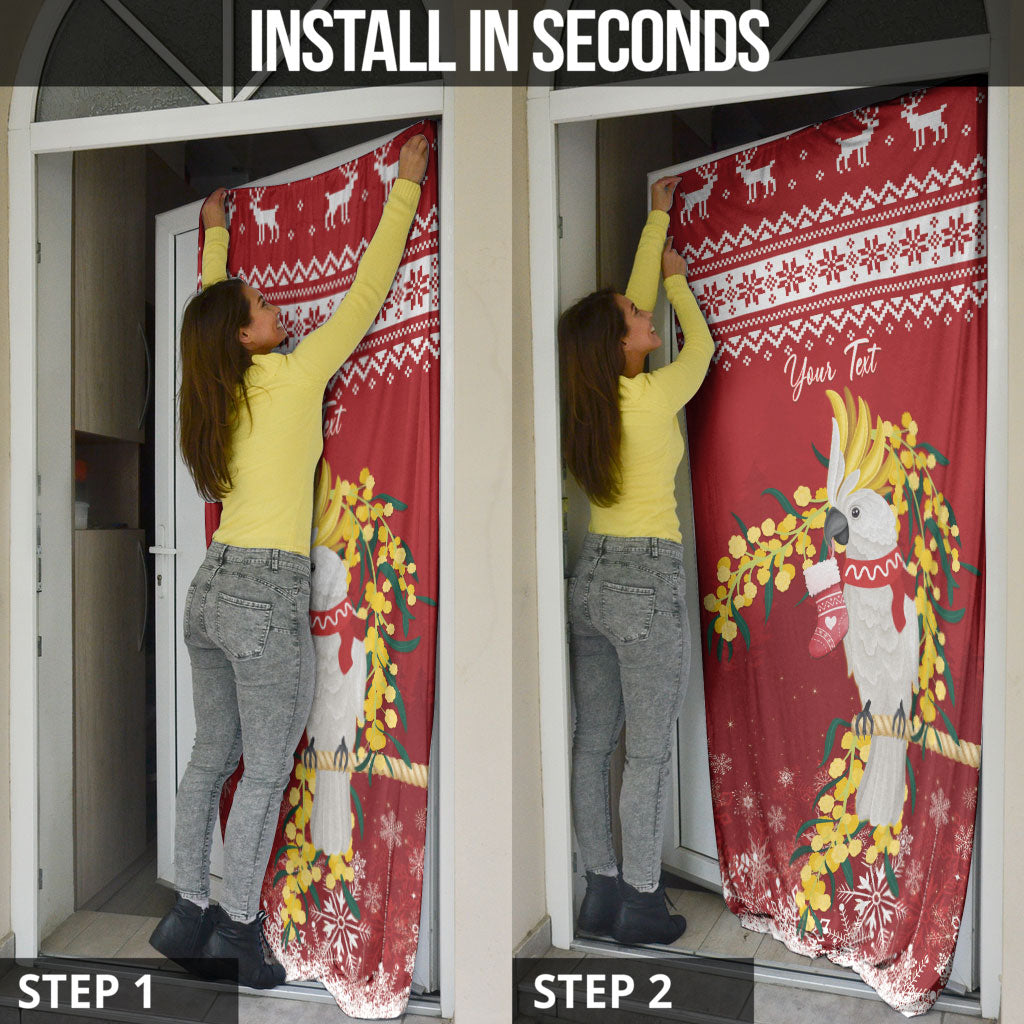 Australia Sulphur-crested Cockatoo Christmas Personalised Door Cover Aussie Golden Wattle Merry Xmas