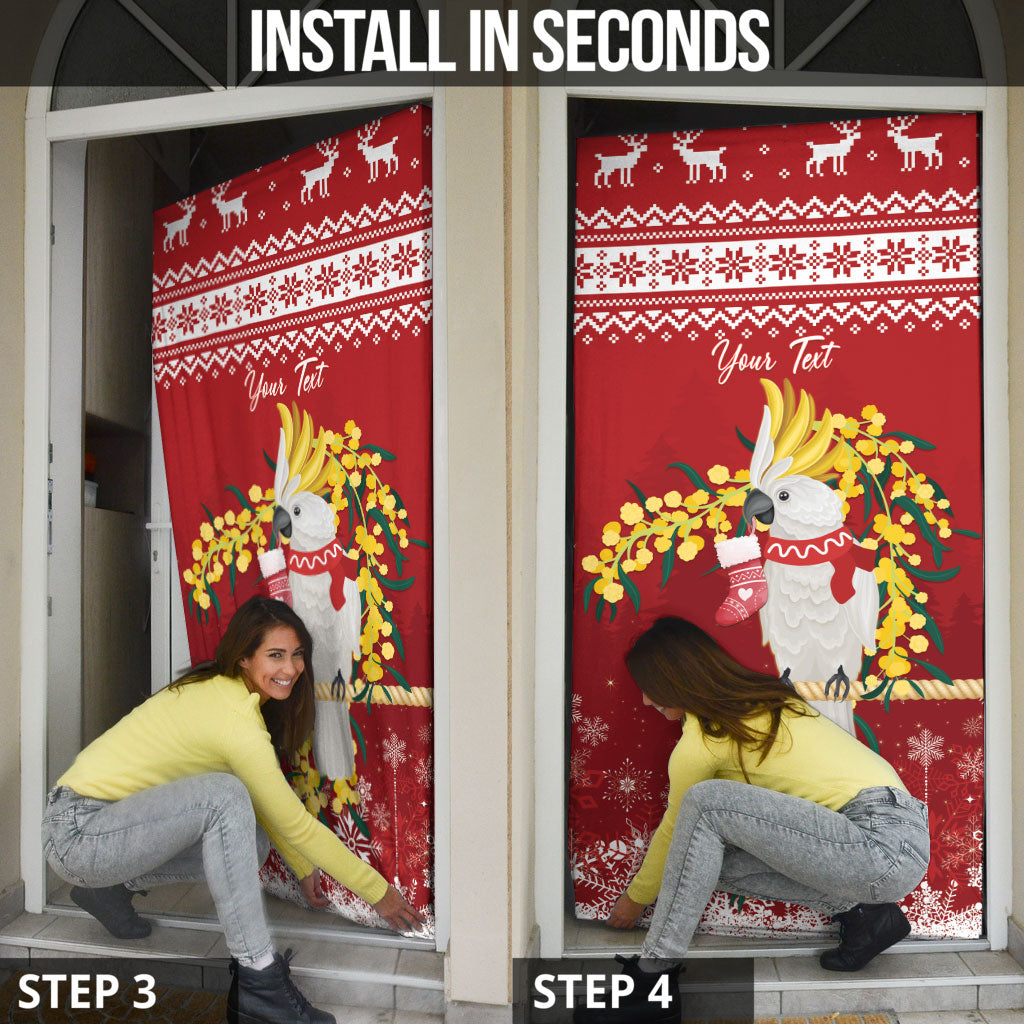 Australia Sulphur-crested Cockatoo Christmas Personalised Door Cover Aussie Golden Wattle Merry Xmas