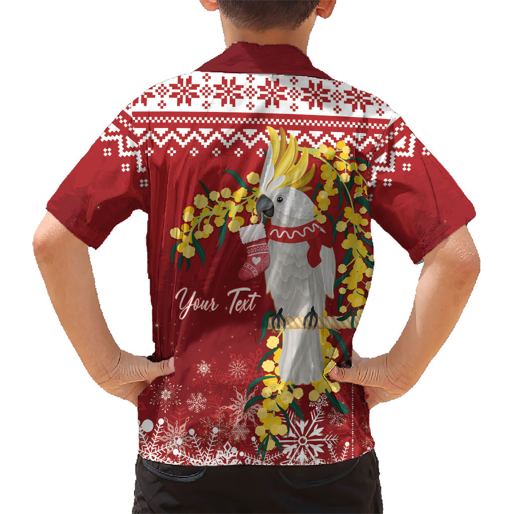 Australia Sulphur-crested Cockatoo Christmas Personalised Family Matching Long Sleeve Bodycon Dress and Hawaiian Shirt Aussie Golden Wattle Merry Xmas