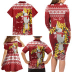 Australia Sulphur-crested Cockatoo Christmas Personalised Family Matching Long Sleeve Bodycon Dress and Hawaiian Shirt Aussie Golden Wattle Merry Xmas