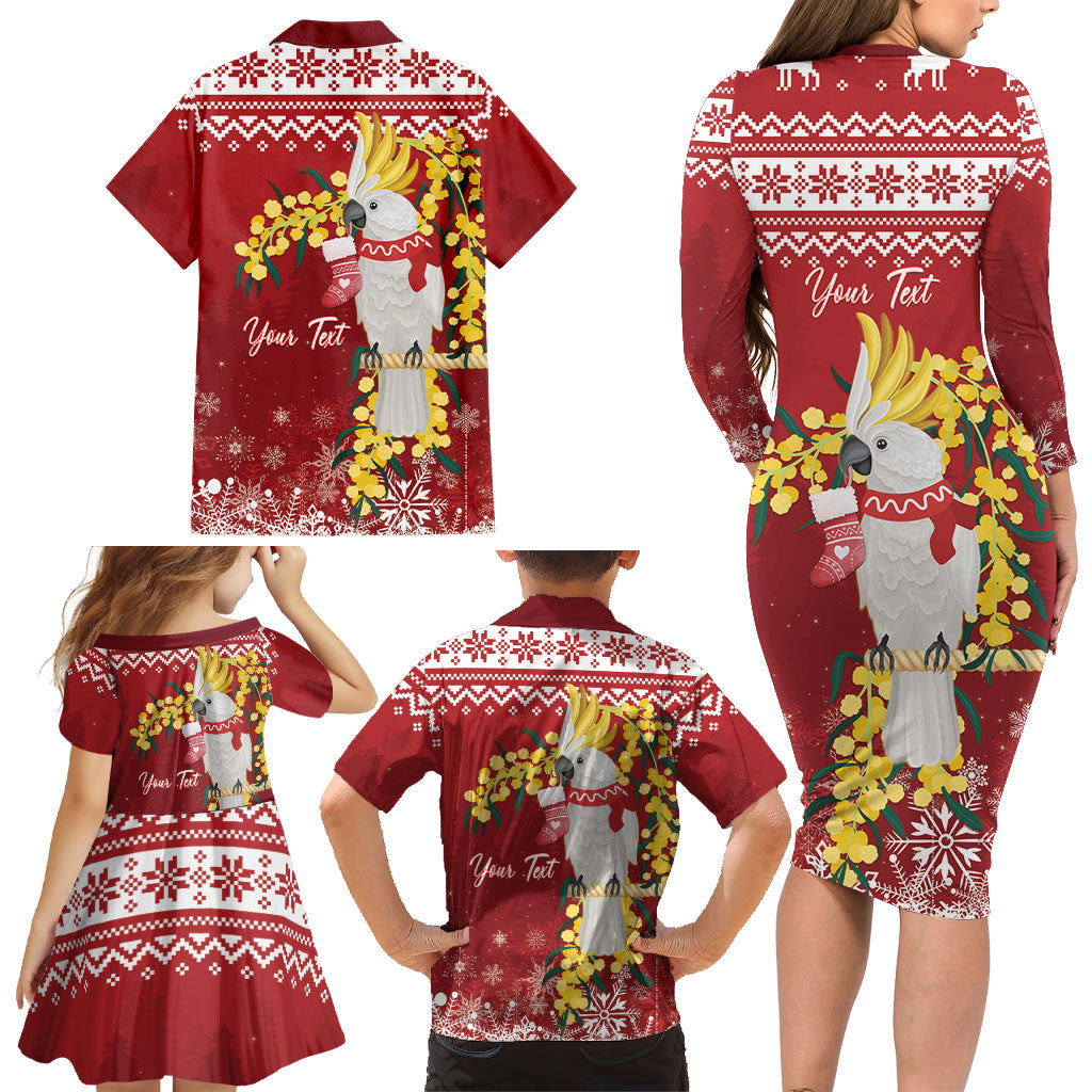 Australia Sulphur-crested Cockatoo Christmas Personalised Family Matching Long Sleeve Bodycon Dress and Hawaiian Shirt Aussie Golden Wattle Merry Xmas
