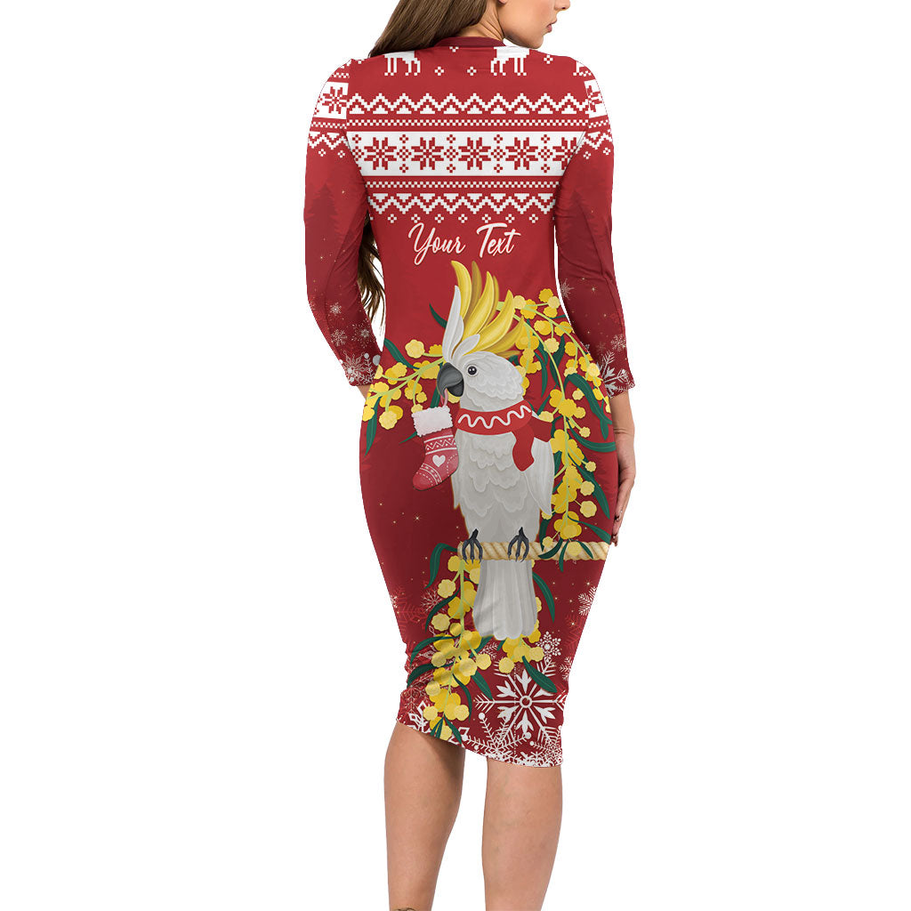 Australia Sulphur-crested Cockatoo Christmas Personalised Family Matching Long Sleeve Bodycon Dress and Hawaiian Shirt Aussie Golden Wattle Merry Xmas