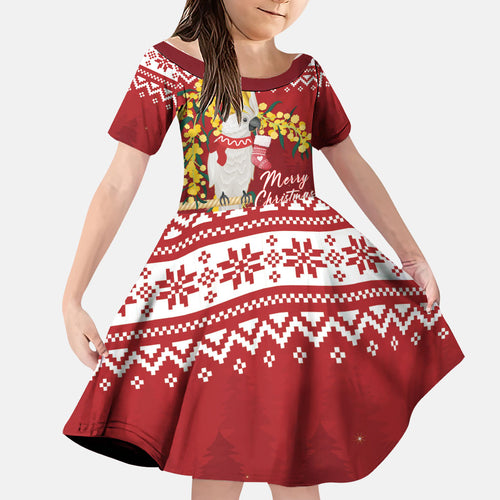 Australia Sulphur-crested Cockatoo Christmas Personalised Family Matching Mermaid Dress and Hawaiian Shirt Aussie Golden Wattle Merry Xmas