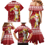 Australia Sulphur-crested Cockatoo Christmas Personalised Family Matching Mermaid Dress and Hawaiian Shirt Aussie Golden Wattle Merry Xmas