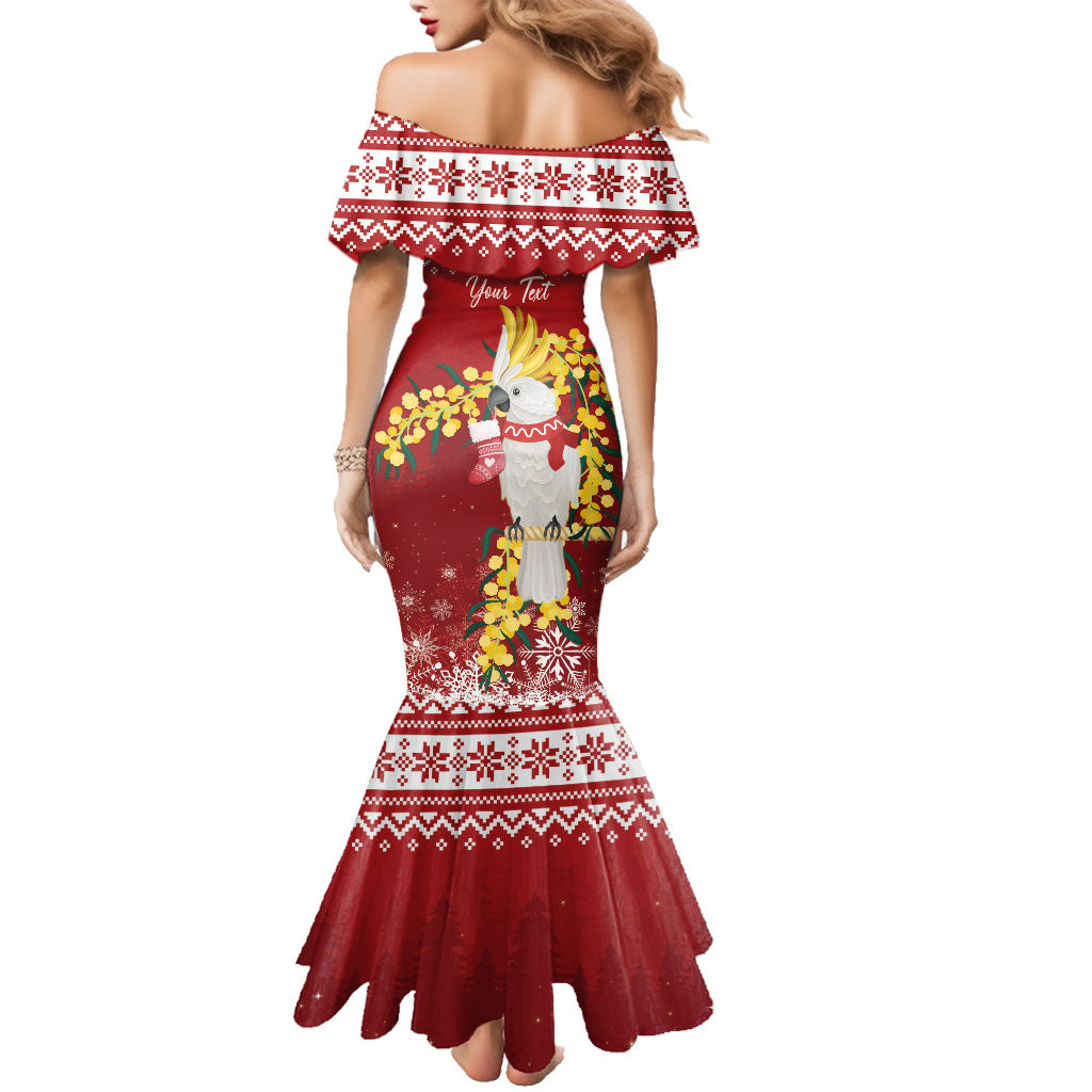Australia Sulphur-crested Cockatoo Christmas Personalised Family Matching Mermaid Dress and Hawaiian Shirt Aussie Golden Wattle Merry Xmas