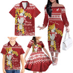 Australia Sulphur-crested Cockatoo Christmas Personalised Family Matching Off The Shoulder Long Sleeve Dress and Hawaiian Shirt Aussie Golden Wattle Merry Xmas