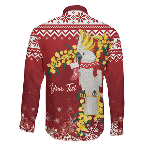 Australia Sulphur-crested Cockatoo Christmas Personalised Family Matching Off The Shoulder Long Sleeve Dress and Hawaiian Shirt Aussie Golden Wattle Merry Xmas