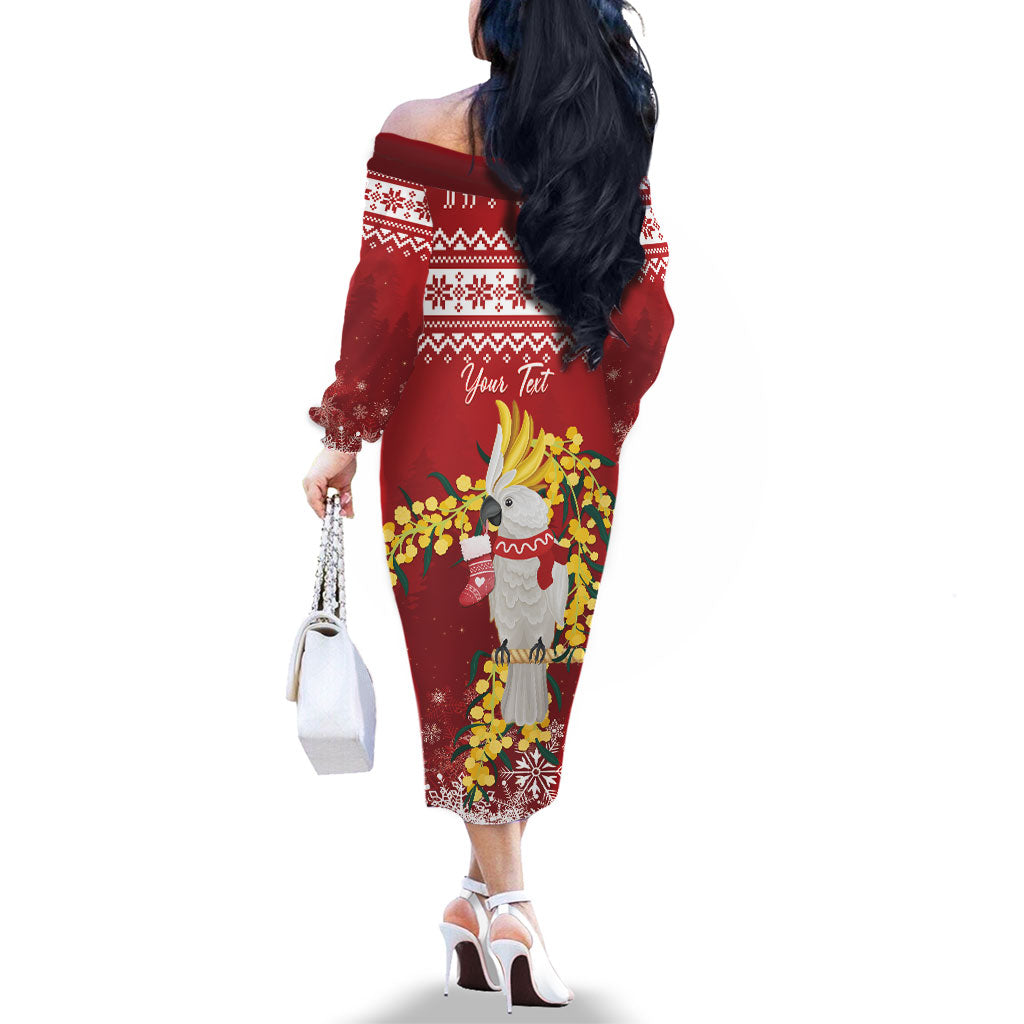 Australia Sulphur-crested Cockatoo Christmas Personalised Family Matching Off The Shoulder Long Sleeve Dress and Hawaiian Shirt Aussie Golden Wattle Merry Xmas