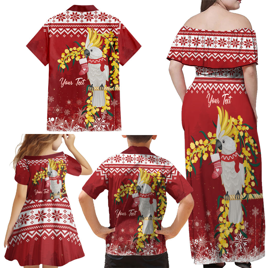 Australia Sulphur-crested Cockatoo Christmas Personalised Family Matching Off Shoulder Maxi Dress and Hawaiian Shirt Aussie Golden Wattle Merry Xmas