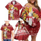 Australia Sulphur-crested Cockatoo Christmas Personalised Family Matching Off Shoulder Short Dress and Hawaiian Shirt Aussie Golden Wattle Merry Xmas