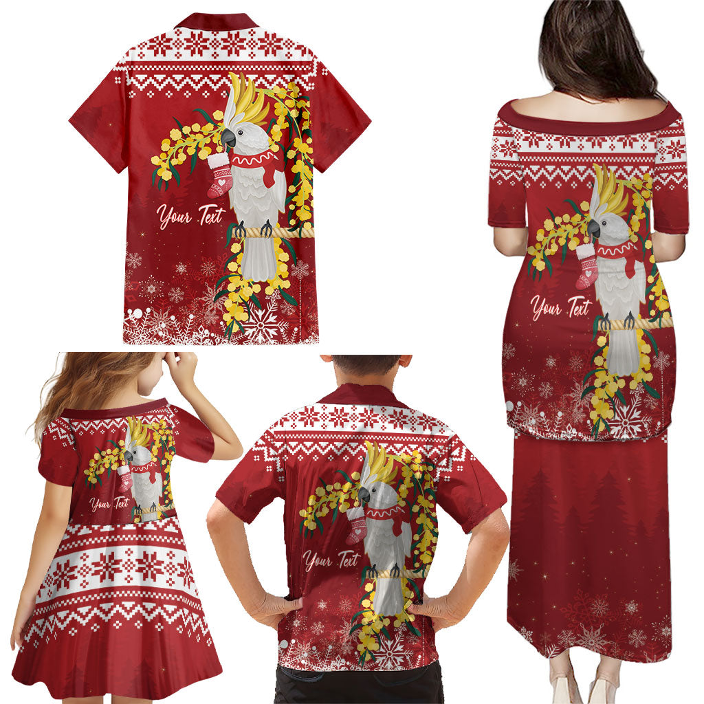Australia Sulphur-crested Cockatoo Christmas Personalised Family Matching Puletasi and Hawaiian Shirt Aussie Golden Wattle Merry Xmas
