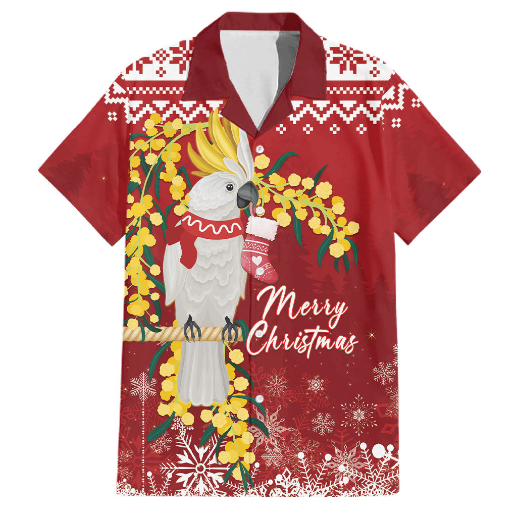 Australia Sulphur-crested Cockatoo Christmas Personalised Family Matching Puletasi and Hawaiian Shirt Aussie Golden Wattle Merry Xmas