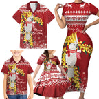 Australia Sulphur-crested Cockatoo Christmas Personalised Family Matching Short Sleeve Bodycon Dress and Hawaiian Shirt Aussie Golden Wattle Merry Xmas
