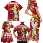 Australia Sulphur-crested Cockatoo Christmas Personalised Family Matching Short Sleeve Bodycon Dress and Hawaiian Shirt Aussie Golden Wattle Merry Xmas