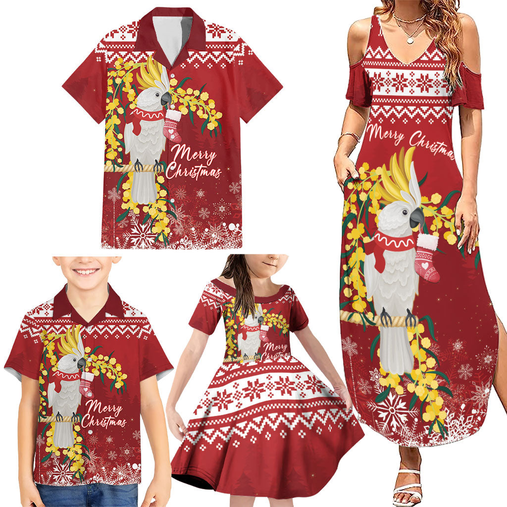 Australia Sulphur-crested Cockatoo Christmas Personalised Family Matching Summer Maxi Dress and Hawaiian Shirt Aussie Golden Wattle Merry Xmas