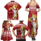 Australia Sulphur-crested Cockatoo Christmas Personalised Family Matching Summer Maxi Dress and Hawaiian Shirt Aussie Golden Wattle Merry Xmas
