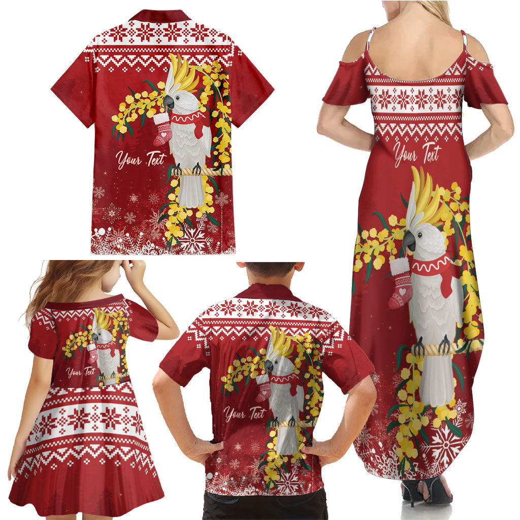 Australia Sulphur-crested Cockatoo Christmas Personalised Family Matching Summer Maxi Dress and Hawaiian Shirt Aussie Golden Wattle Merry Xmas