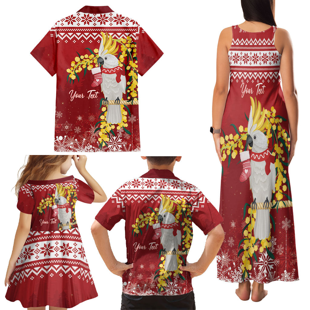 Australia Sulphur-crested Cockatoo Christmas Personalised Family Matching Tank Maxi Dress and Hawaiian Shirt Aussie Golden Wattle Merry Xmas