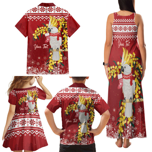 Australia Sulphur-crested Cockatoo Christmas Personalised Family Matching Tank Maxi Dress and Hawaiian Shirt Aussie Golden Wattle Merry Xmas
